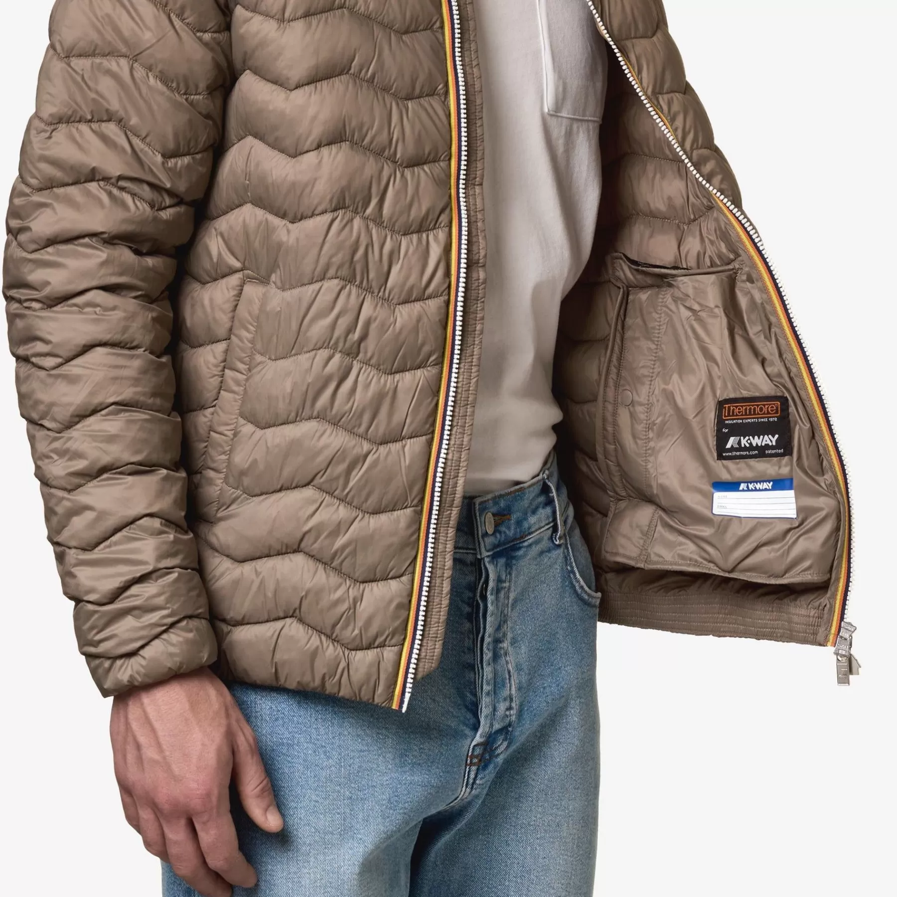 Man K-WAY Jack Gewatteerd Warmbeige Taupe